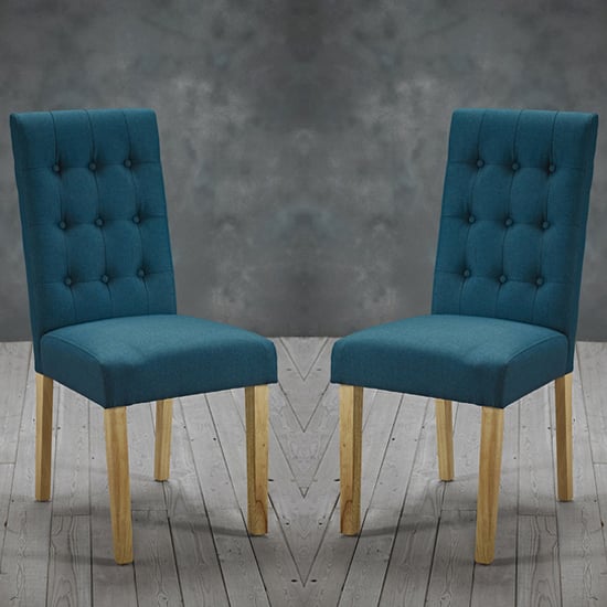 Product photograph of Remo Teal Fabric Dining Chairs With Wooden Legs In Pair from Furniture in Fashion