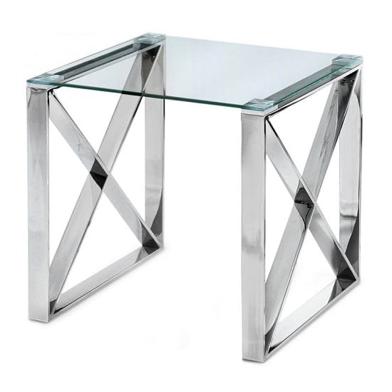 Product photograph of Margate Glass Side Table With Polished Stainless Steel Frame from Furniture in Fashion