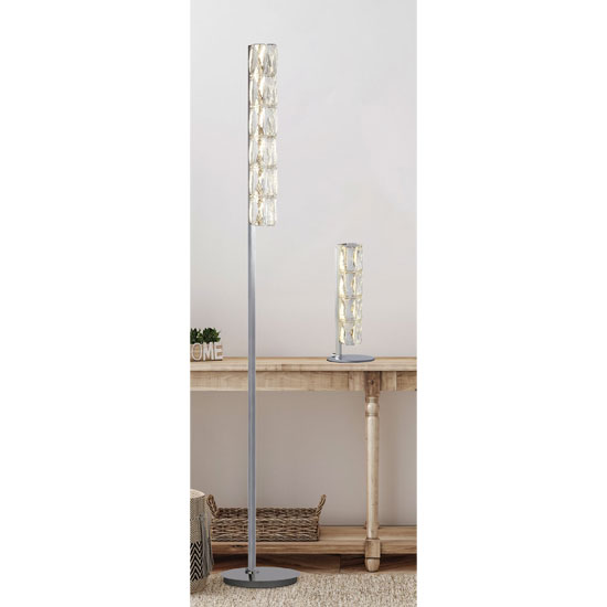 Remy LED Tube Bar Floor Lamp In Chrome With Clear Crystal Trim