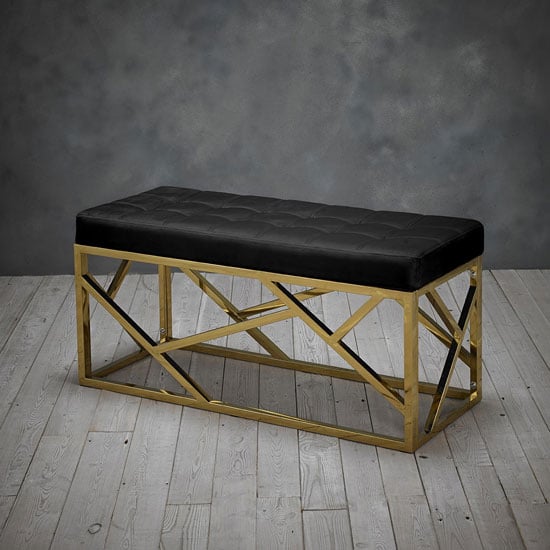 Ruthin Fabric Dining Bench In Black With Gold Frame