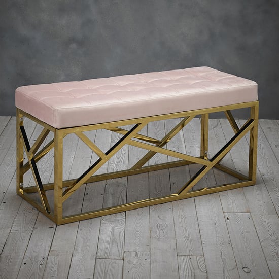Read more about Renato velvet dining bench with gold frame in pink
