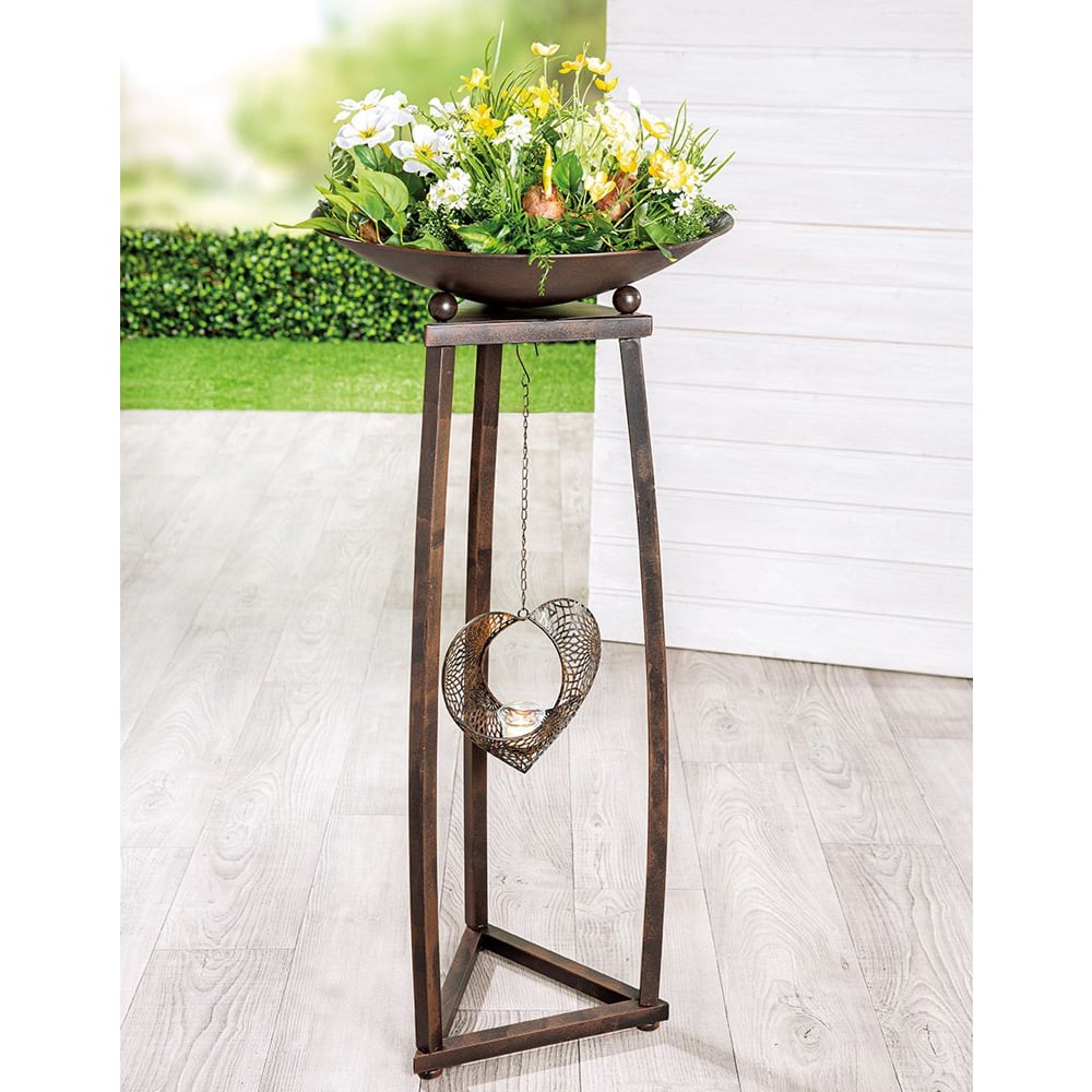 Renee Metal Heart Design Bowl Stand In Brown