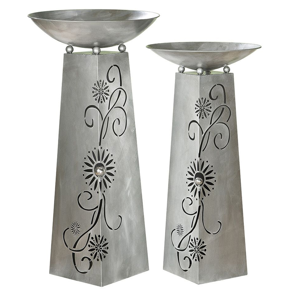 Renee Metal Set Of 2 Floral Design Bowl Stand In Silver