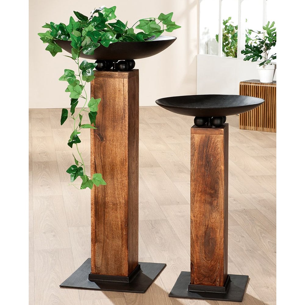 Renee Wooden Metal Set Of 2 Bow Stand In Anthracite And Natural