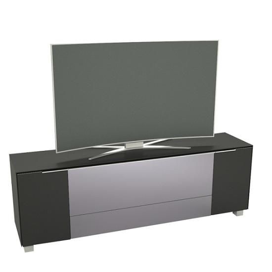 Renee Modern TV Stand In Black Matt Glass And Grey Mirror Flap