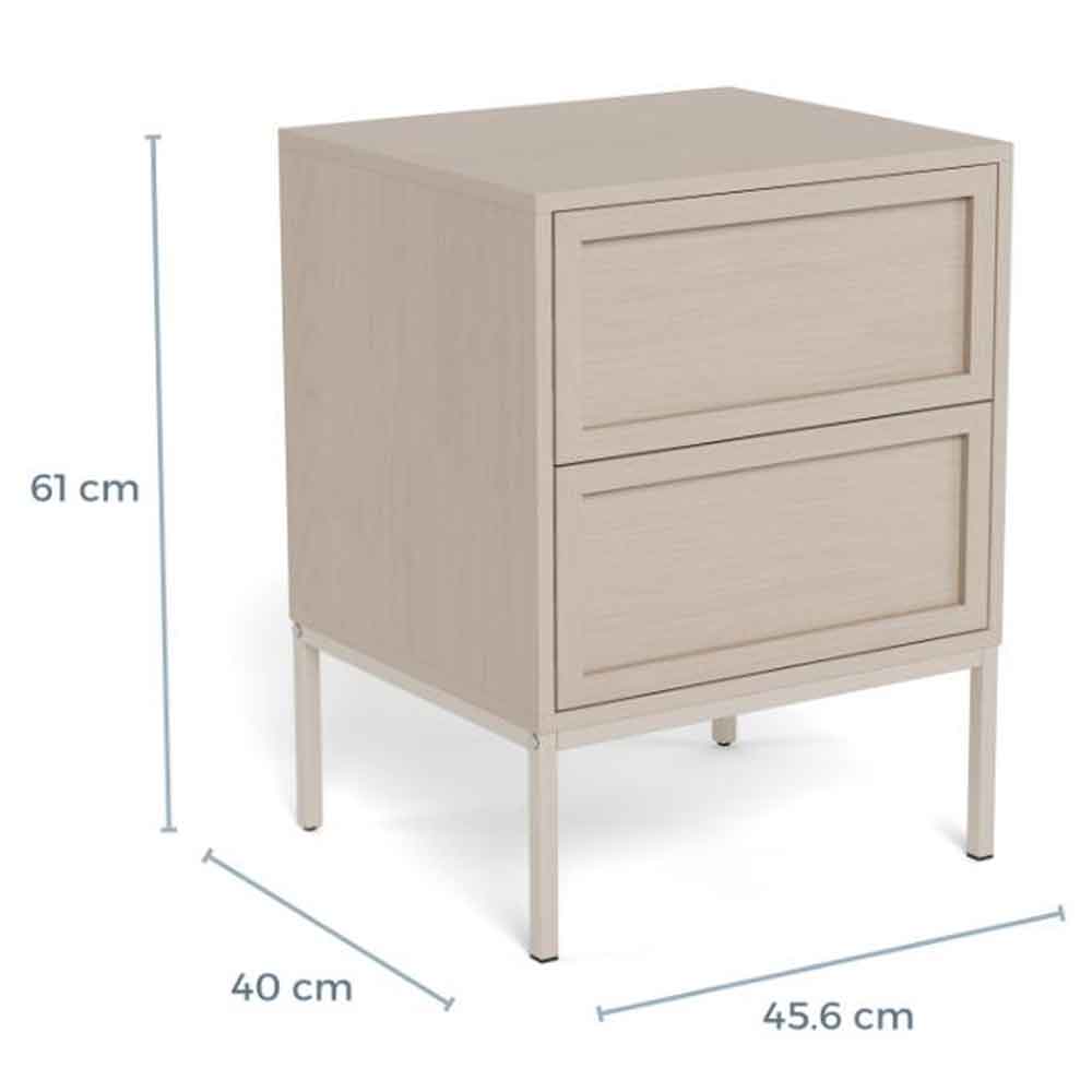 Rennes Wooden Bedside Cabinet With 2 Drawers - Grey