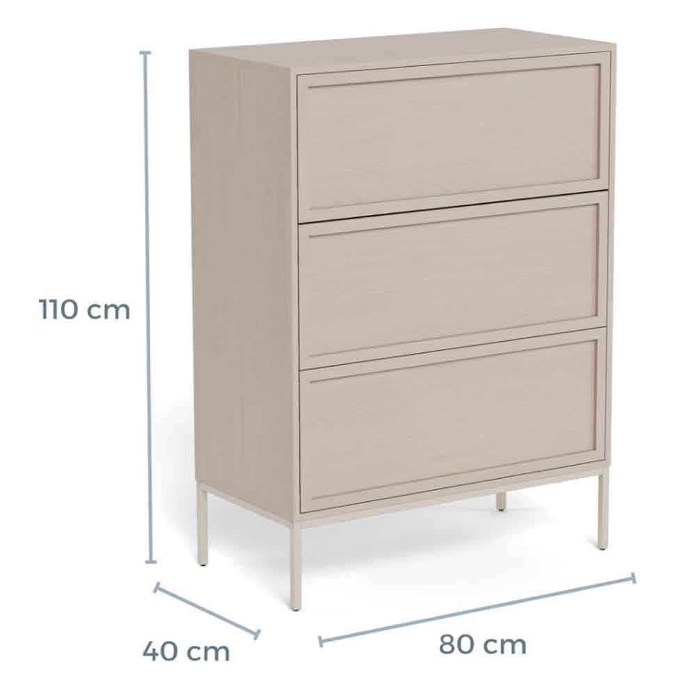 Rennes Wooden Chest Of 3 Drawers - Grey