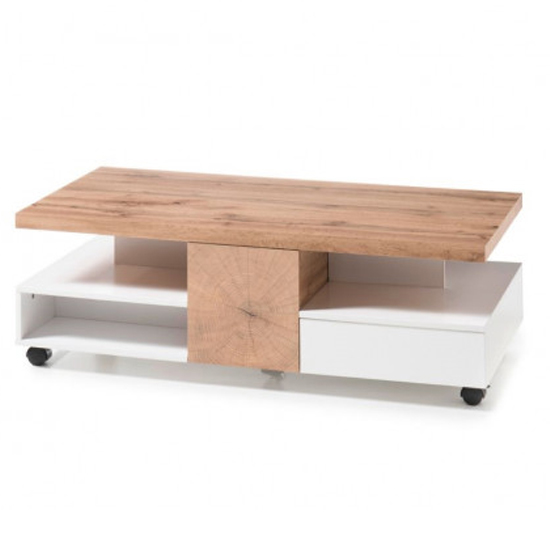 Rennes Wooden Rolling Coffee Table In Oak And White_2