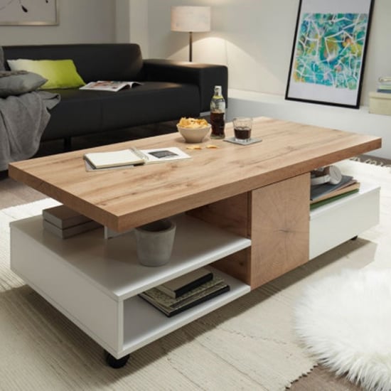 Read more about Rennes wooden rolling coffee table in oak and white