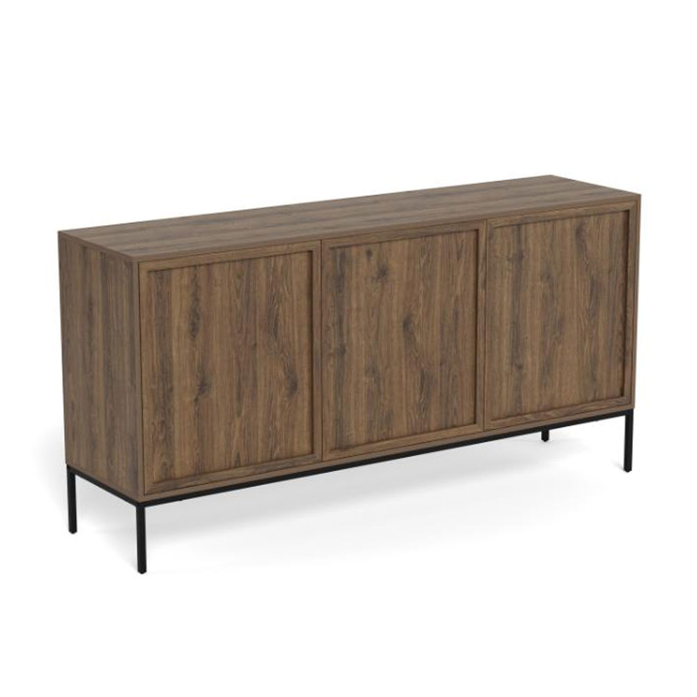 Rennes Wooden Sideboard with 3 Doors in Smoked Oak