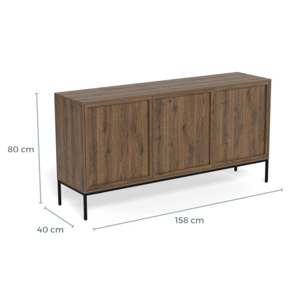 Rennes Wooden Sideboard with 3 Doors in Smoked Oak