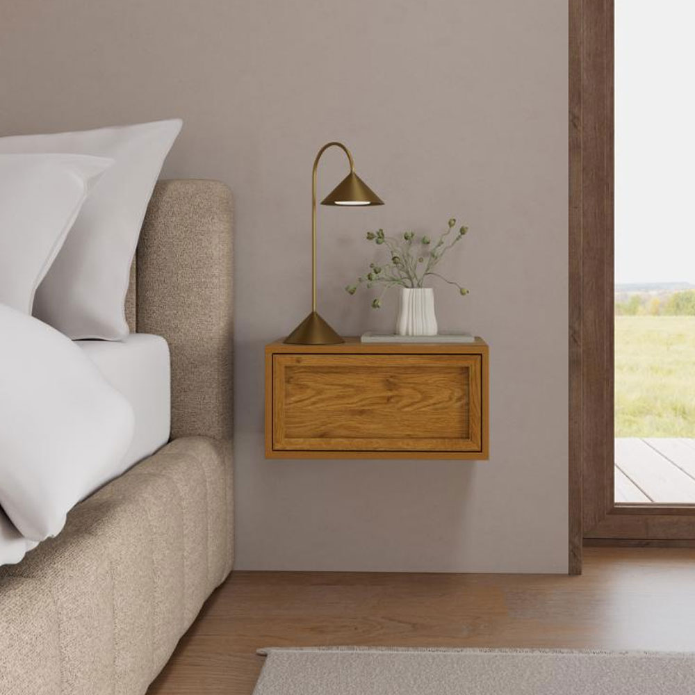 Rennes Wooden Wall Mounted Bedside Cabinet in Matt Wild Oak