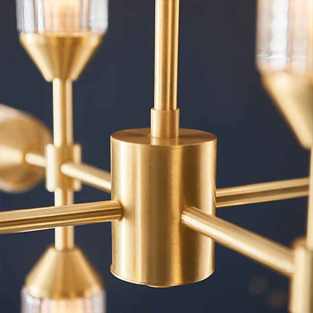 Reno 12 Light Ribbed Glass Pendant Ceiling Light In Satin Brass