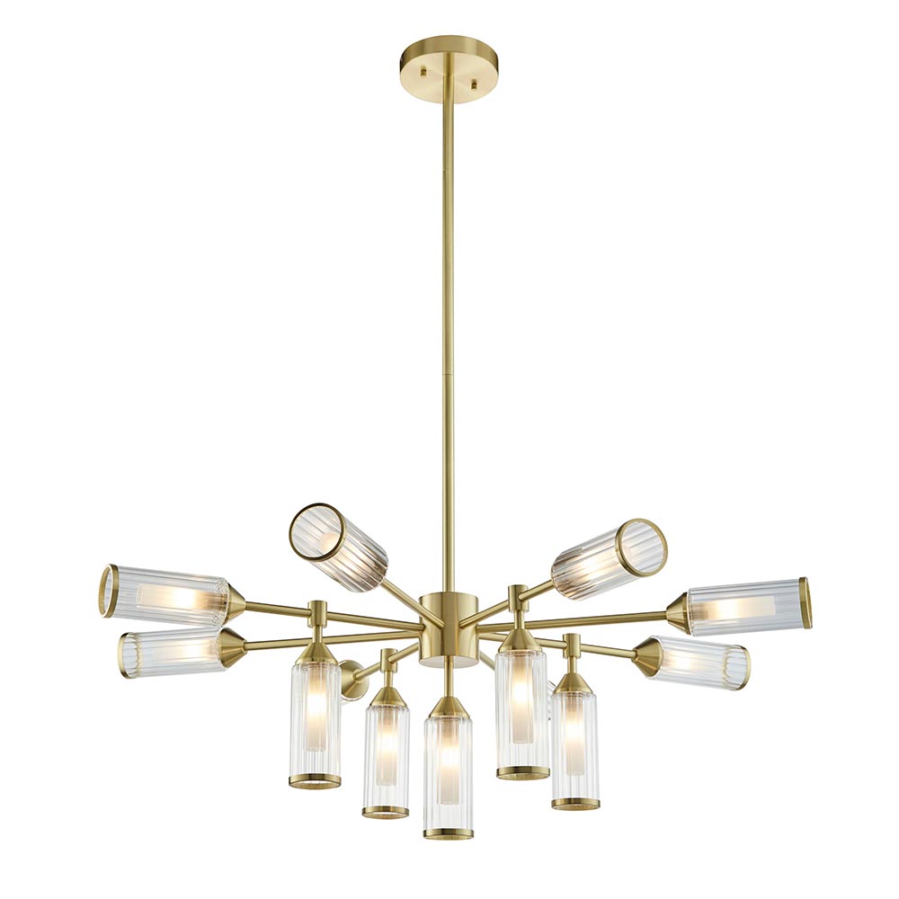 Reno 13 Light Ribbed Glass Pendant Ceiling Light In Satin Brass
