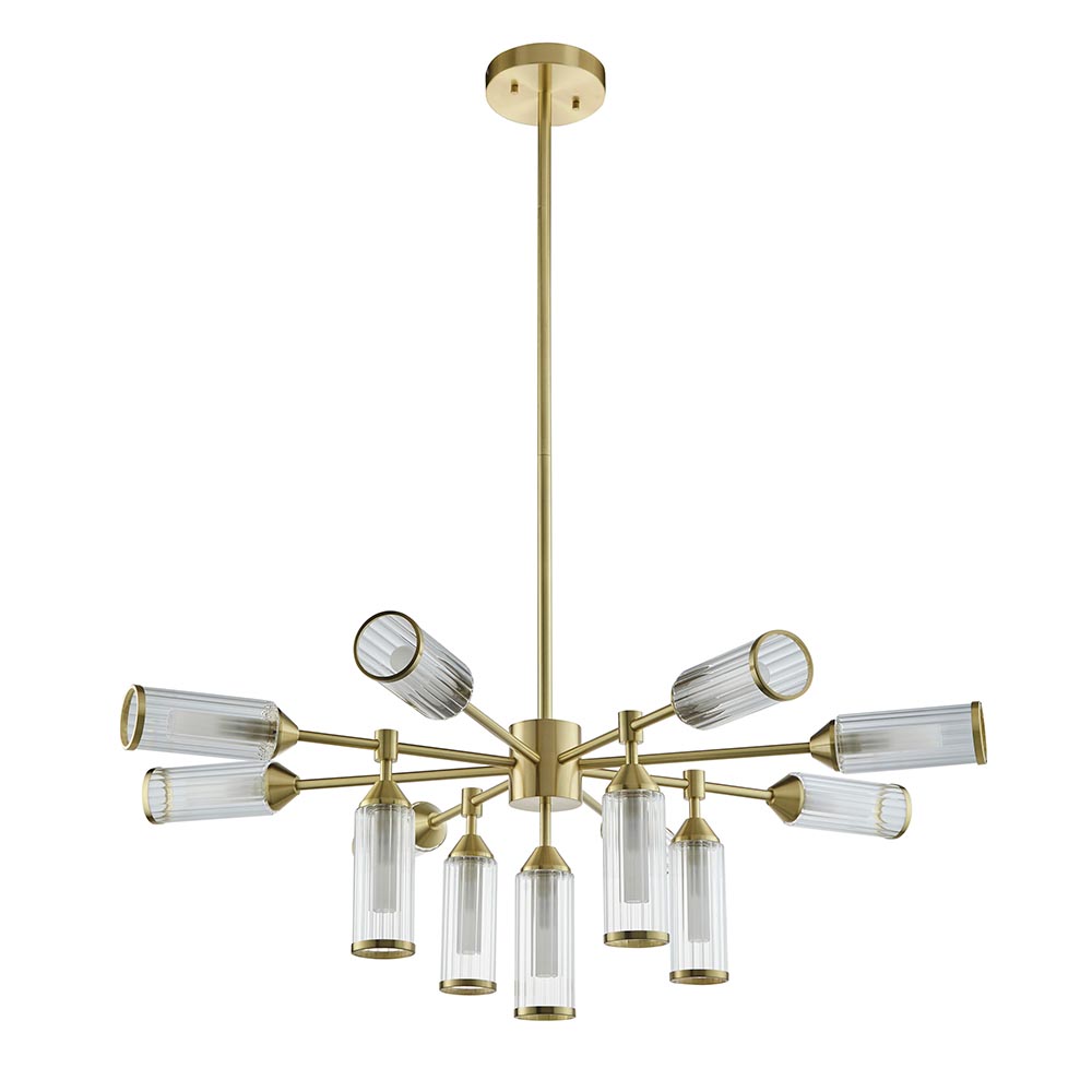 Reno 13 Light Ribbed Glass Pendant Ceiling Light In Satin Brass