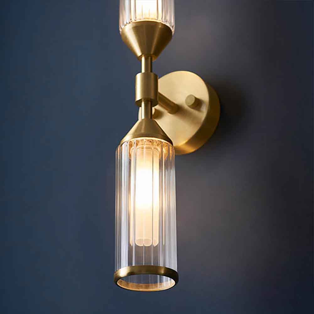Reno Double Ribbed Glass Wall Light In Satin Brass