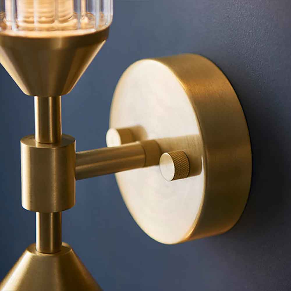 Reno Double Ribbed Glass Wall Light In Satin Brass