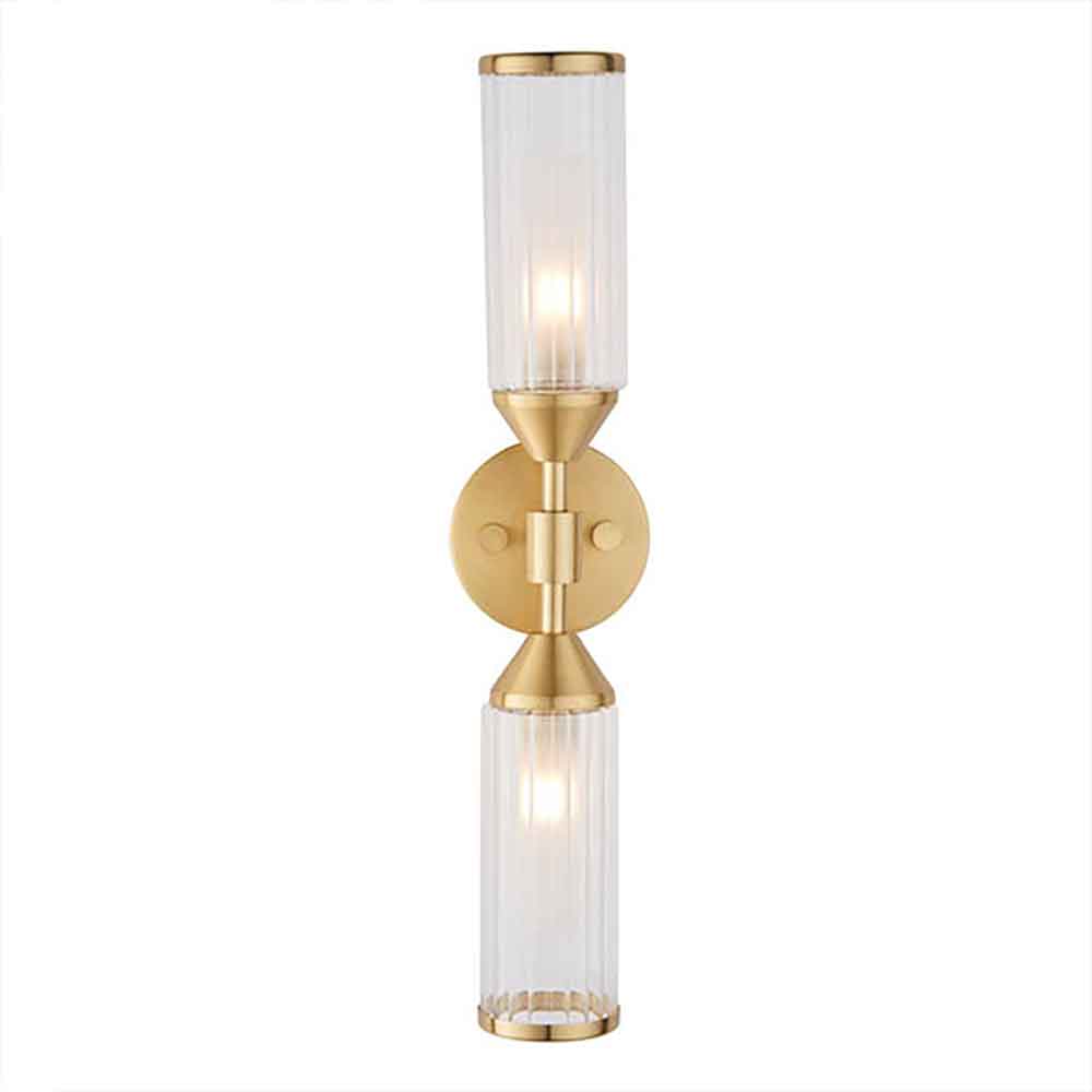 Reno Double Ribbed Glass Wall Light In Satin Brass