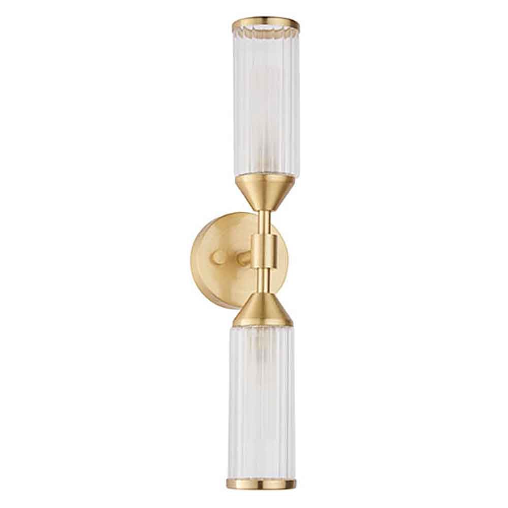 Reno Double Ribbed Glass Wall Light In Satin Brass