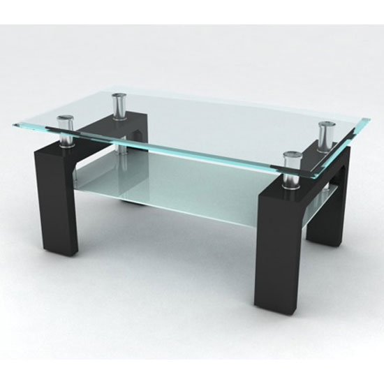 Reno Glass Coffee Table In Clear With Black High Gloss Base thumbnail