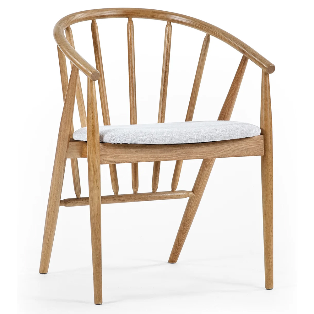 Reno Oak Wooden Dining Chairs With Fabric Seat - Pair