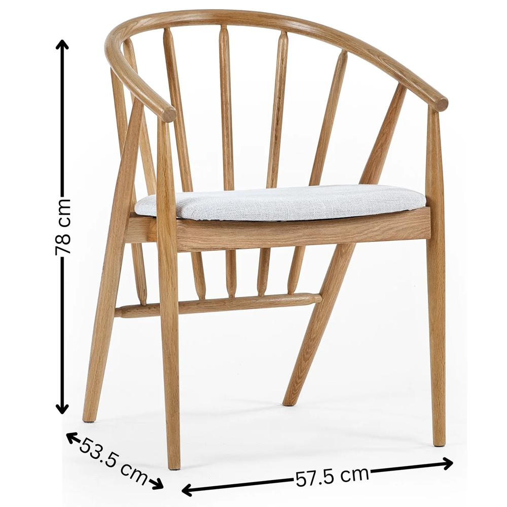 Reno Oak Wooden Dining Chairs With Fabric Seat - Pair