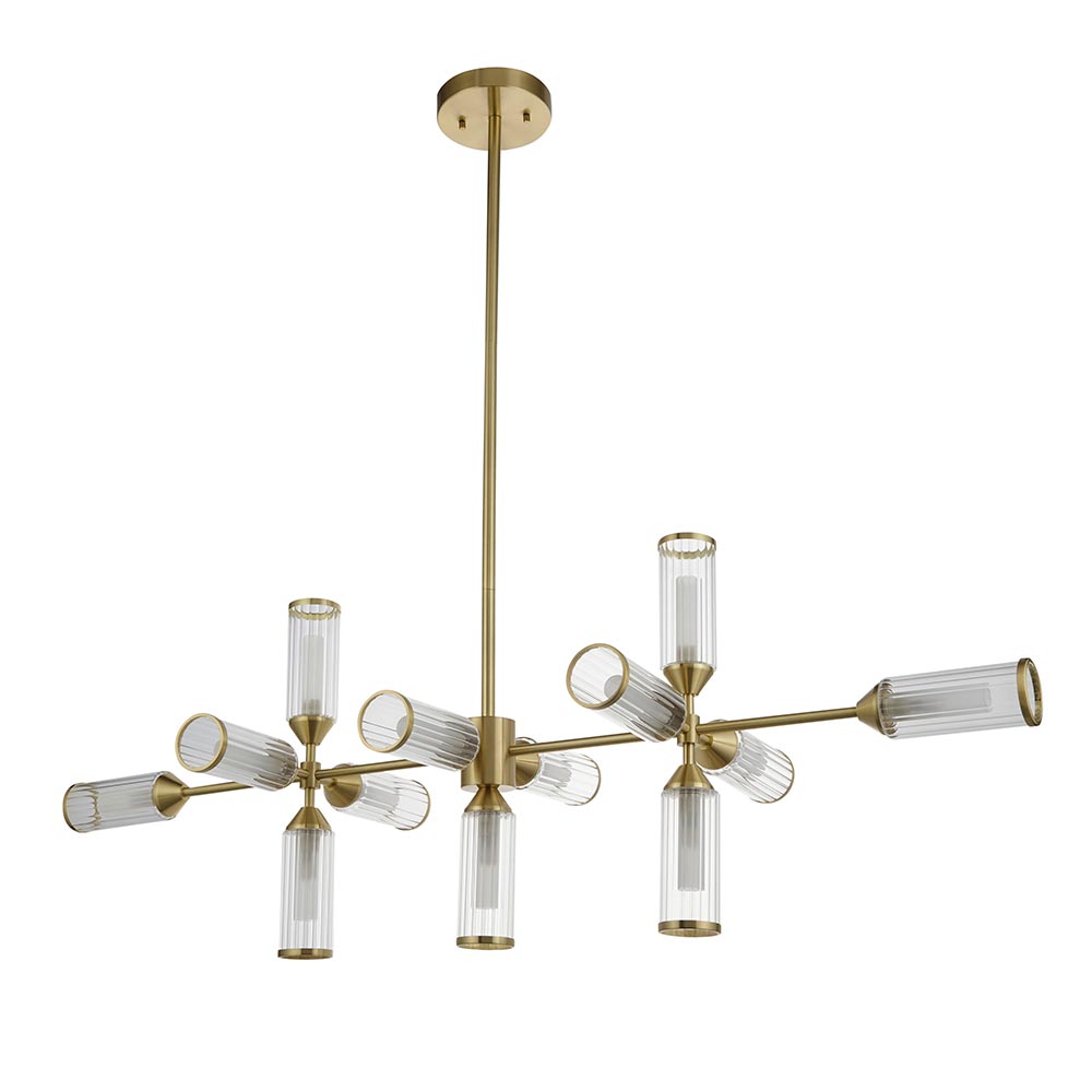 Reno Ribbed Glass Linear Pendant Ceiling Light In Satin Brass