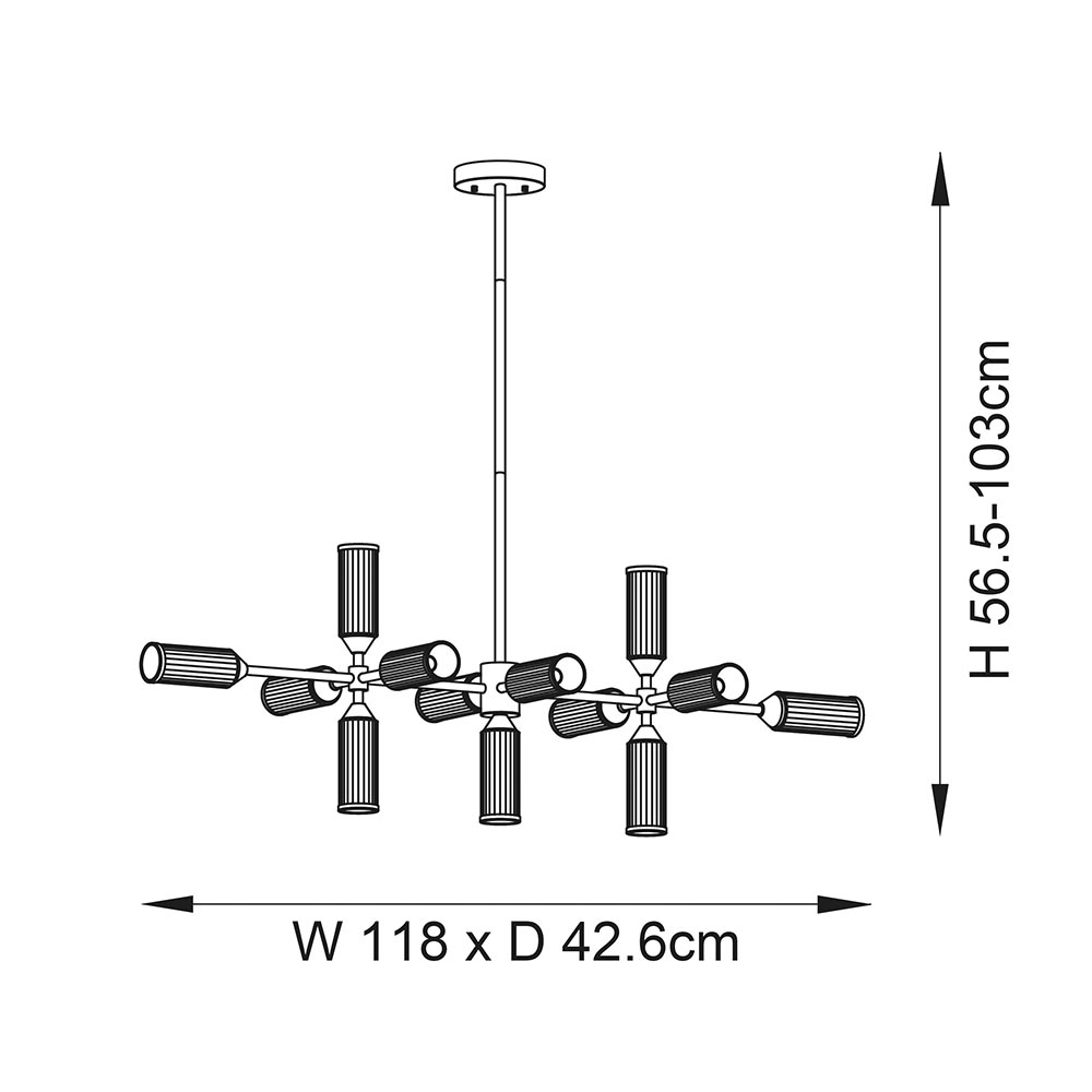 Reno Ribbed Glass Linear Pendant Ceiling Light In Satin Brass