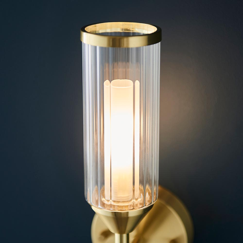 Reno Ribbed Glass Wall Light In Satin Brass