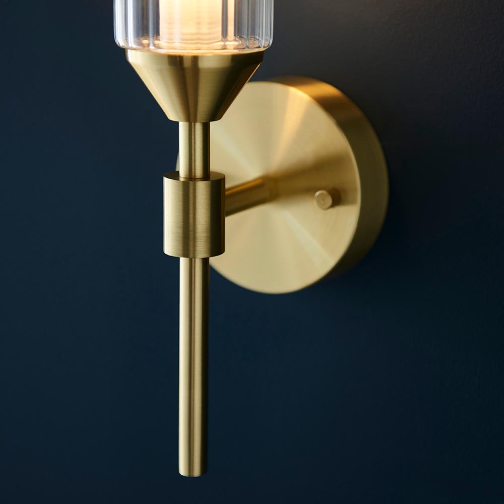 Reno Ribbed Glass Wall Light In Satin Brass