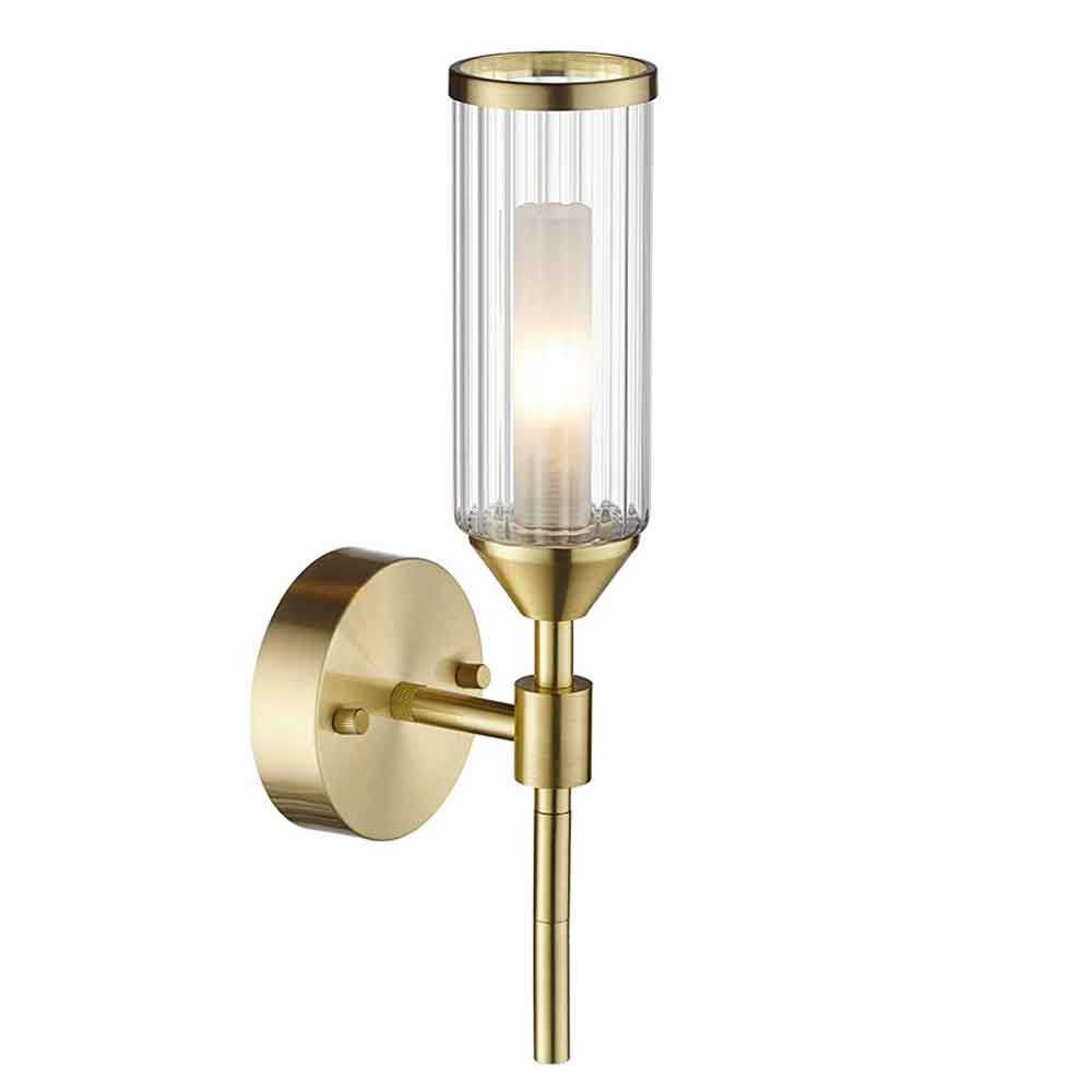 Reno Ribbed Glass Wall Light In Satin Brass