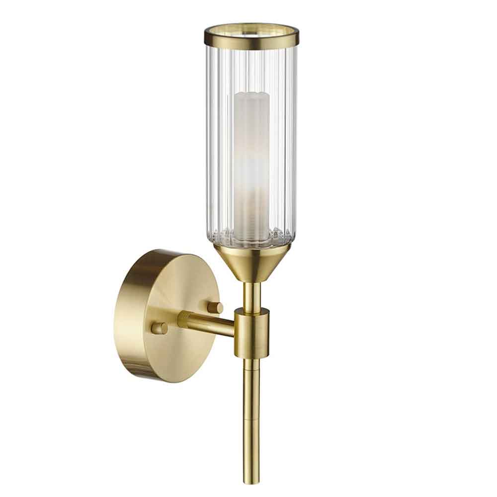 Reno Ribbed Glass Wall Light In Satin Brass