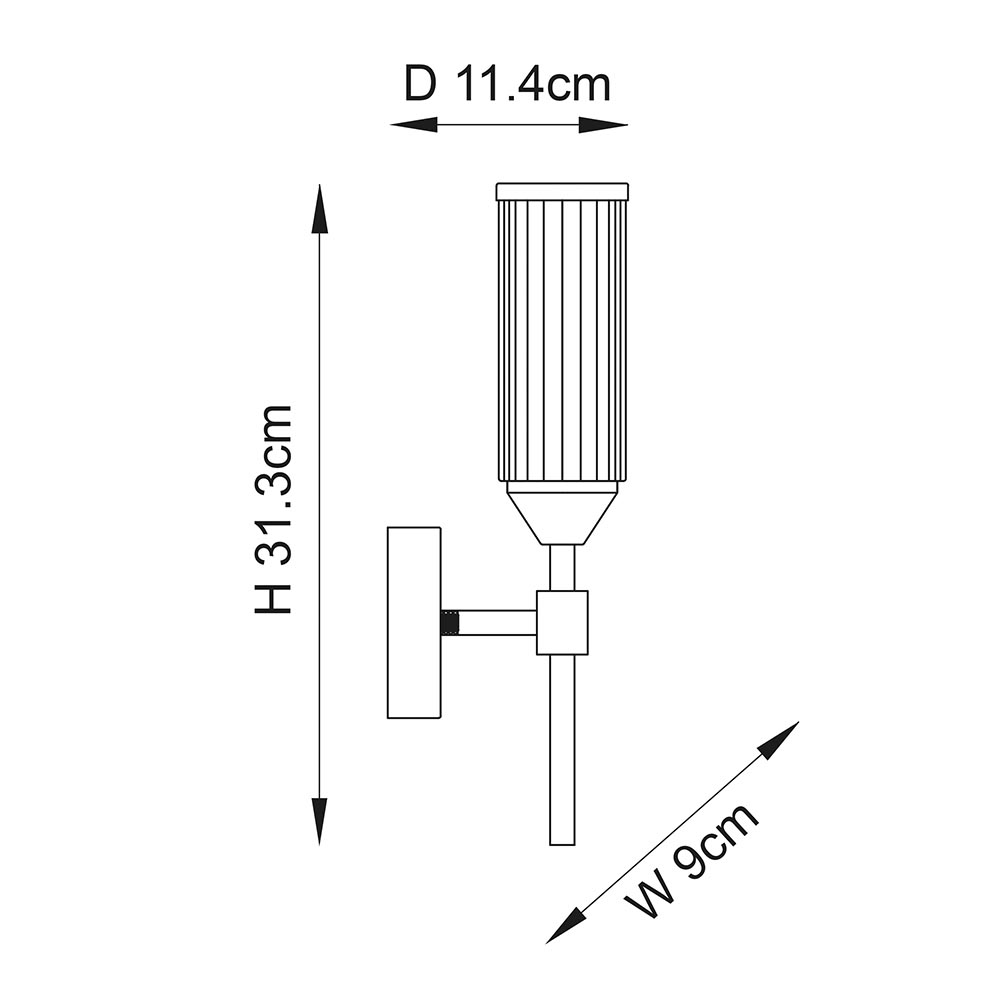 Reno Ribbed Glass Wall Light In Satin Brass