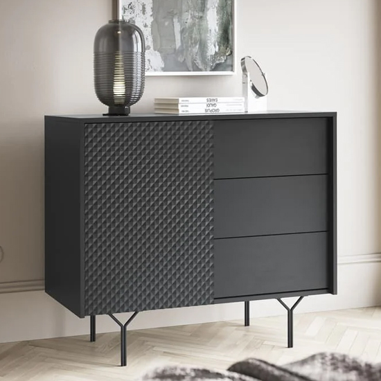 Product photograph of Reno Wooden Sideboard Small With 1 Door 3 Drawers In Graphite from Furniture in Fashion