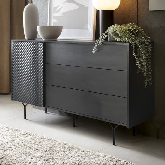 Product photograph of Reno Wooden Sideboard Wide With 1 Door 3 Drawers In Graphite from Furniture in Fashion