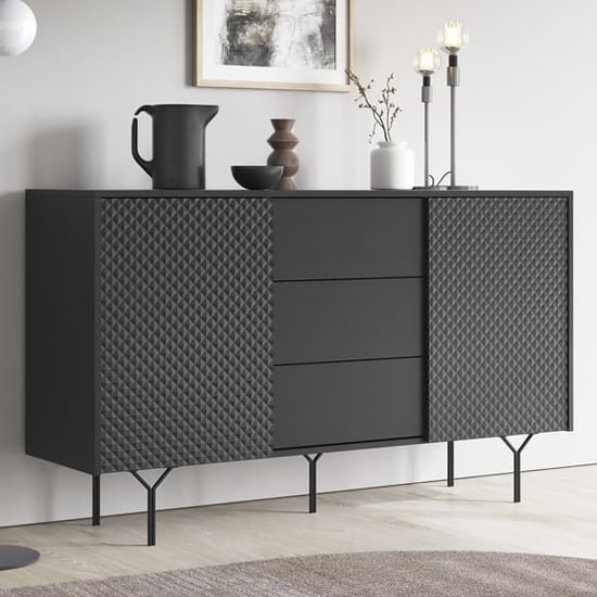 Product photograph of Reno Wooden Sideboard Wide With 2 Doors 3 Drawers In Graphite from Furniture in Fashion