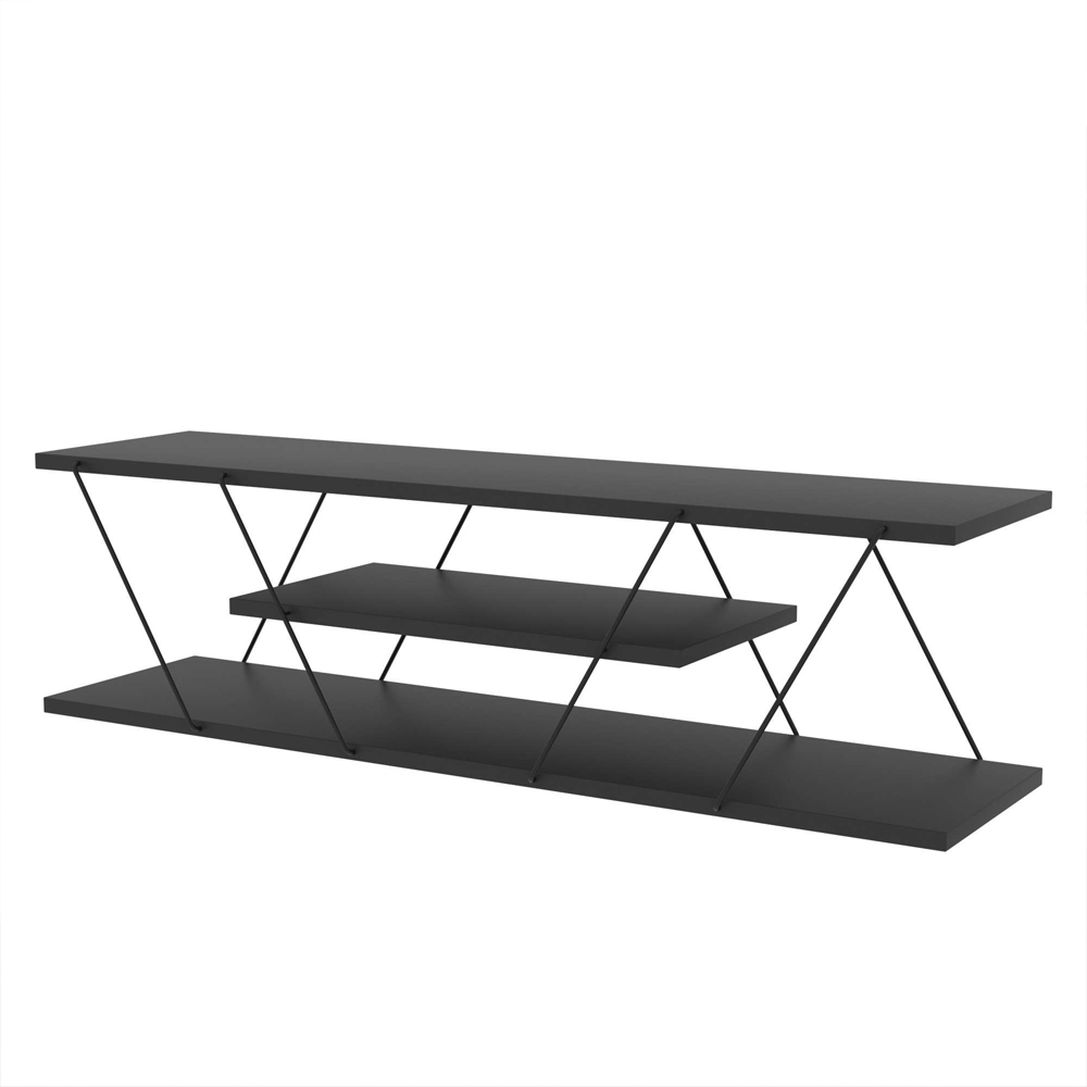 Renova Large Wooden TV Stand With 2 Shelves In Anthracite And Grey