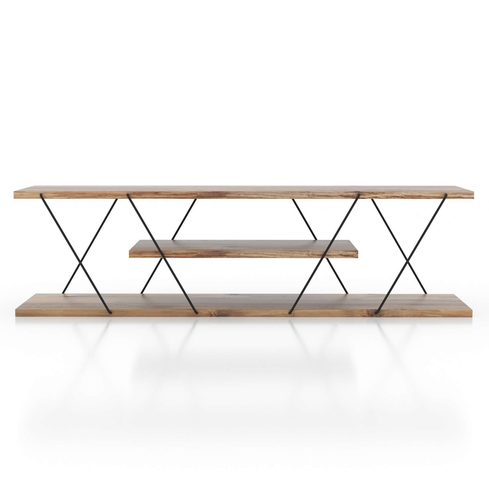 Renova Large Wooden TV Stand With 2 Shelves In Walnut And Gold