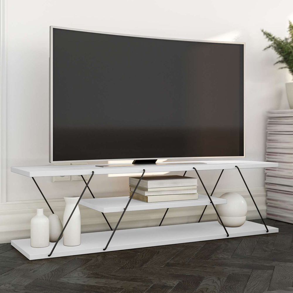 Renova Large Wooden TV Stand With 2 Shelves In White And Black