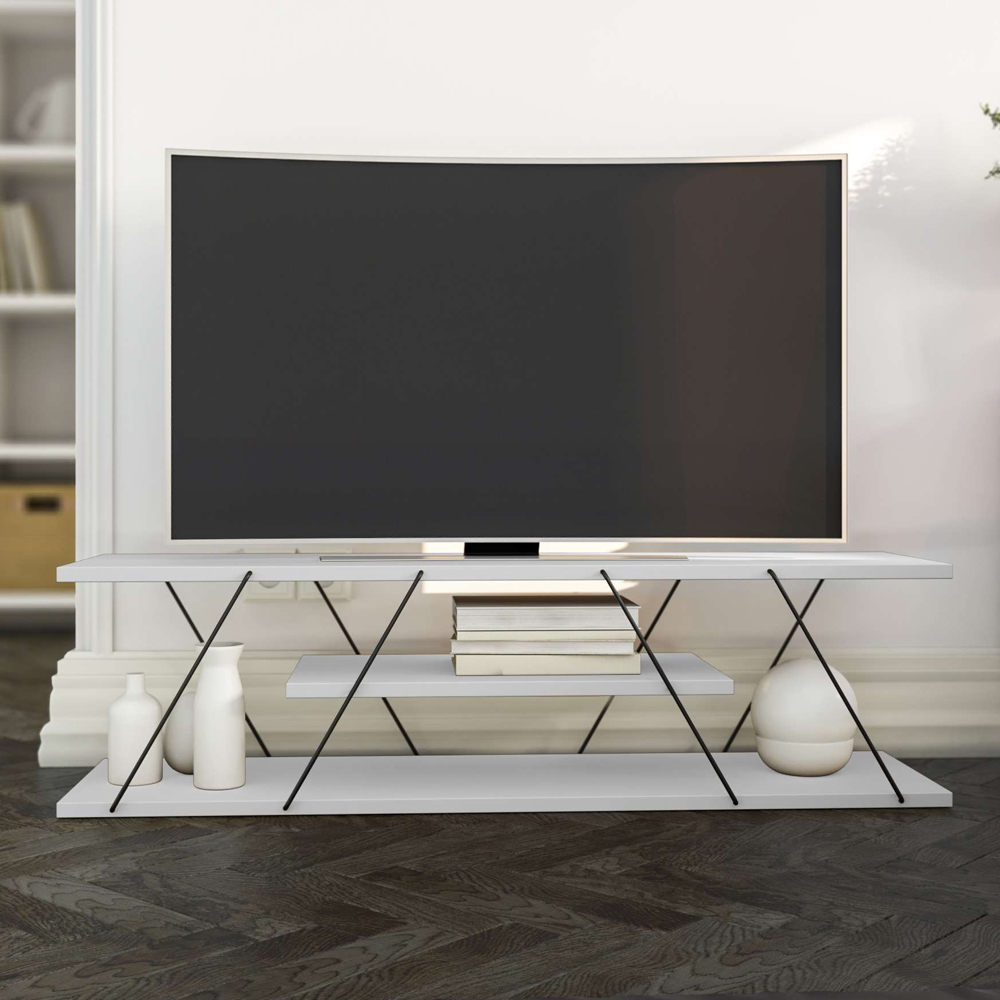 Renova Large Wooden TV Stand With 2 Shelves In White And Black
