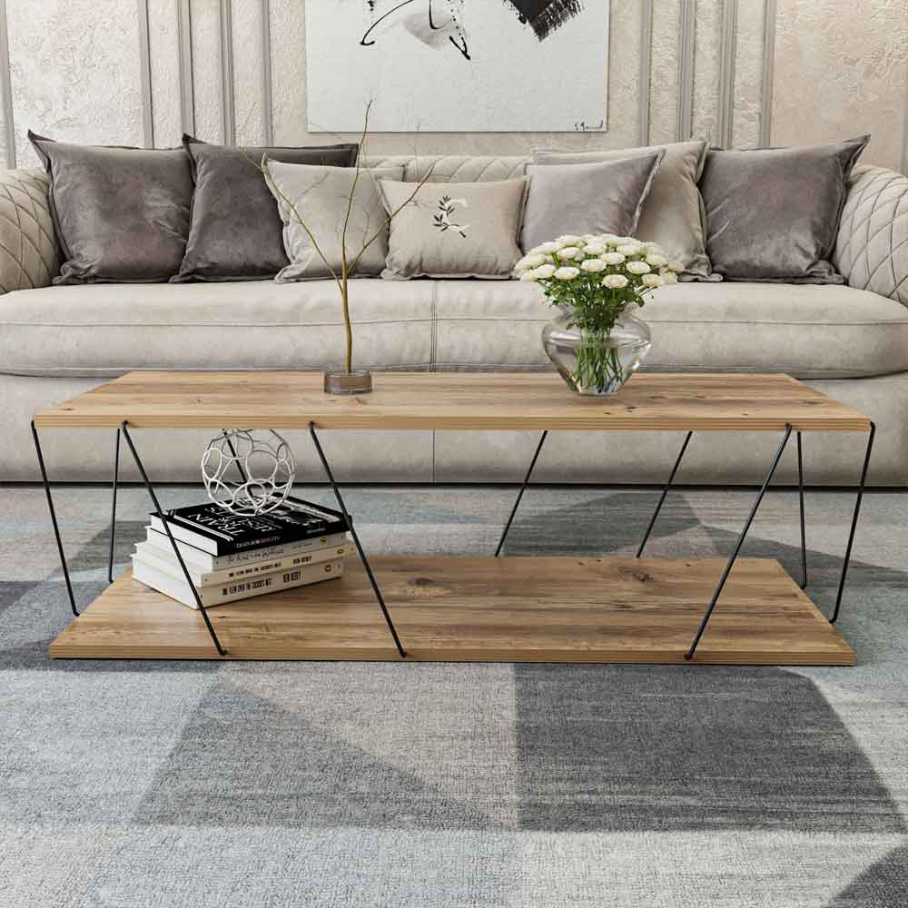 Renova Wooden Coffee Table with Metal Frame in Pine