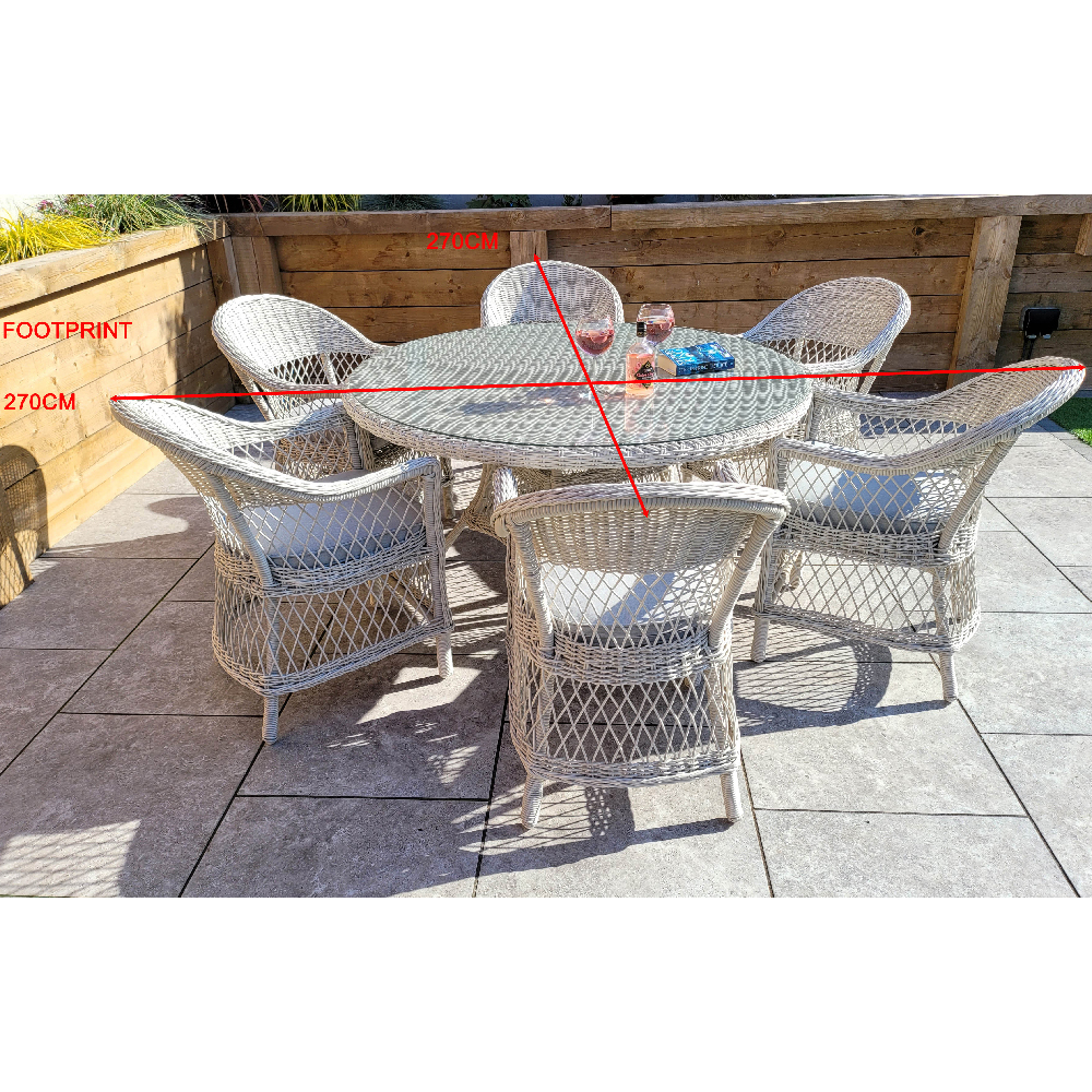Renton Glass Top Garden Dining Set With 6 Chairs In white