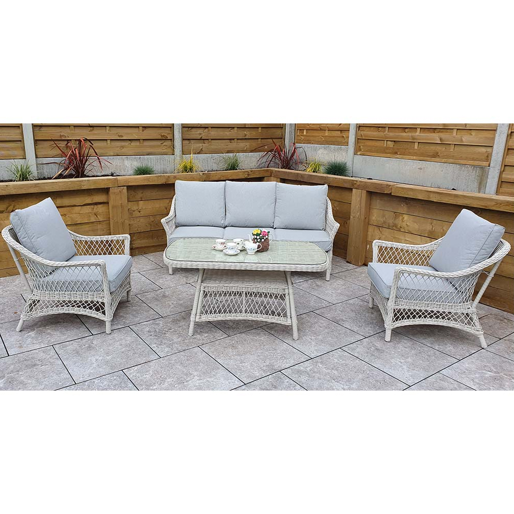 Renton Rattan Garden Sofa Seating Set With Coffee Table In white