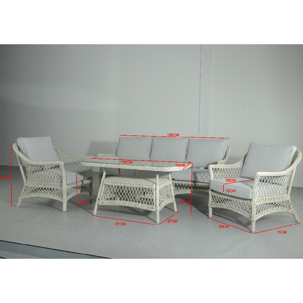 Renton Rattan Garden Sofa Seating Set With Coffee Table In white