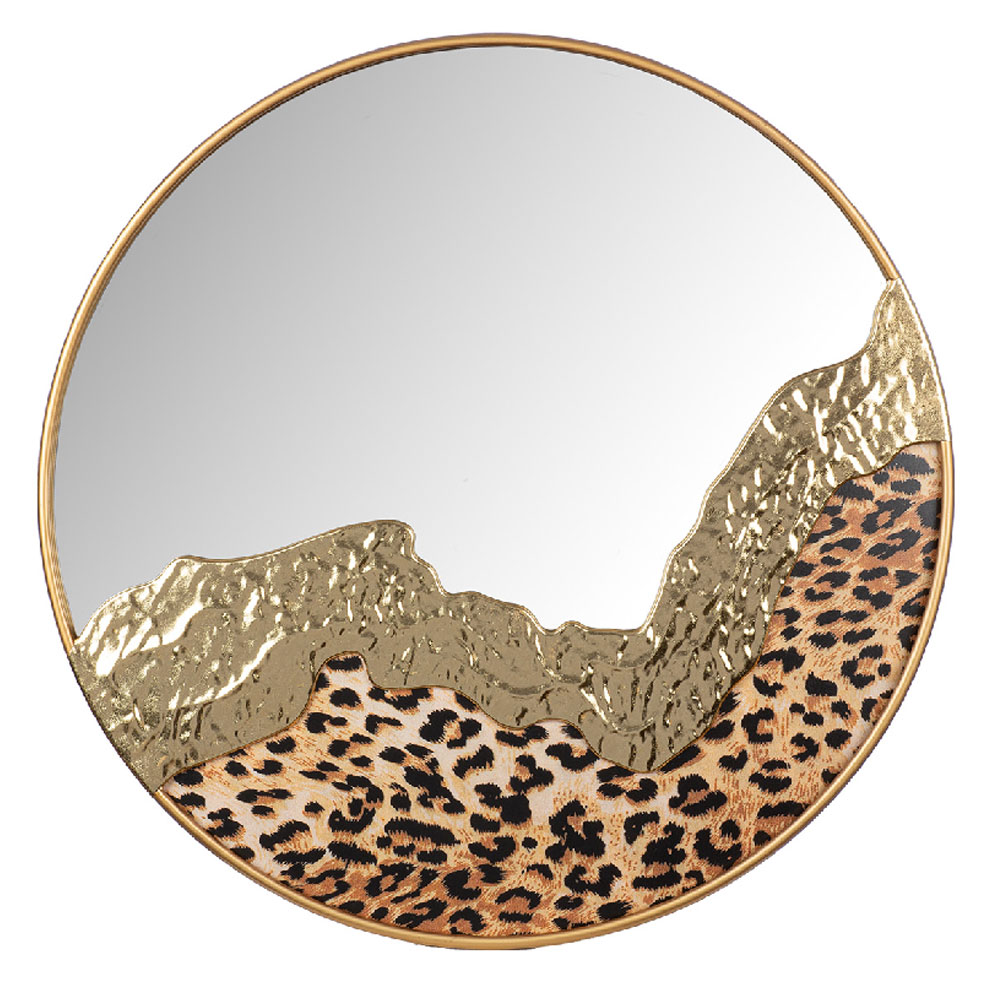 Renvor Metal Round Leopard Design Mirror in Black and Gold