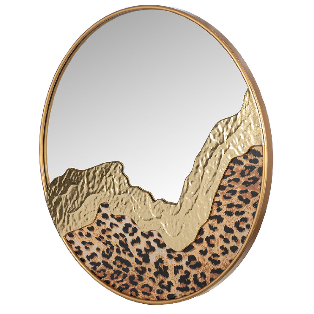 Renvor Metal Round Leopard Design Mirror in Black and Gold