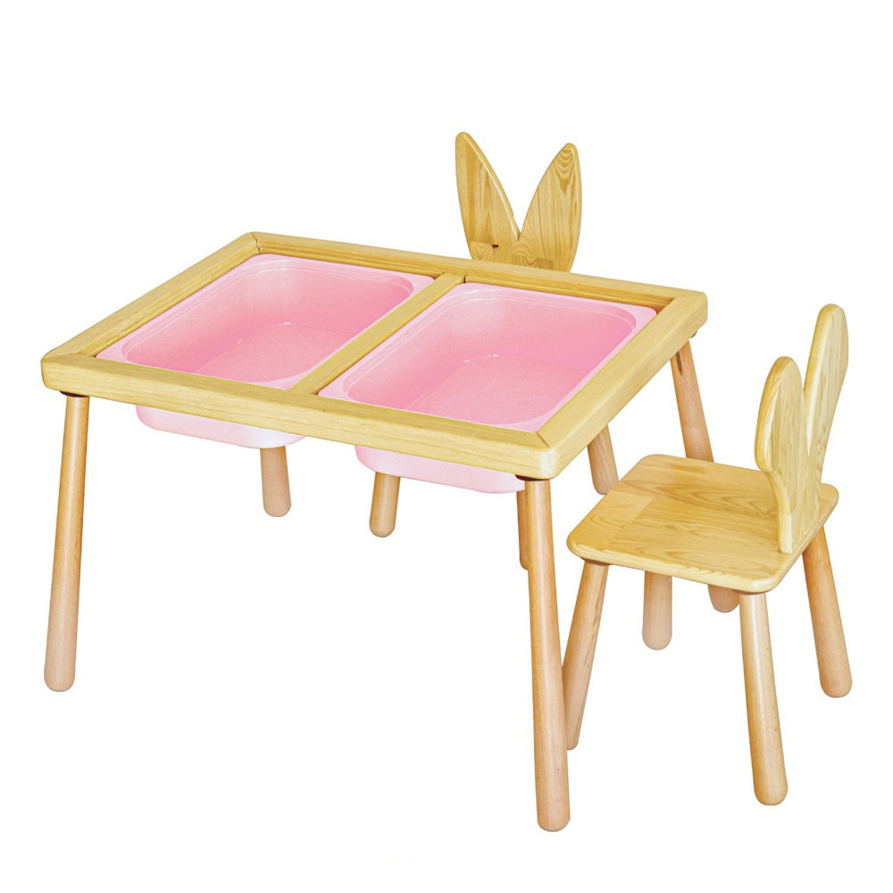 Rerio Pine Kids Table with 2 Chairs in Pink and Oak