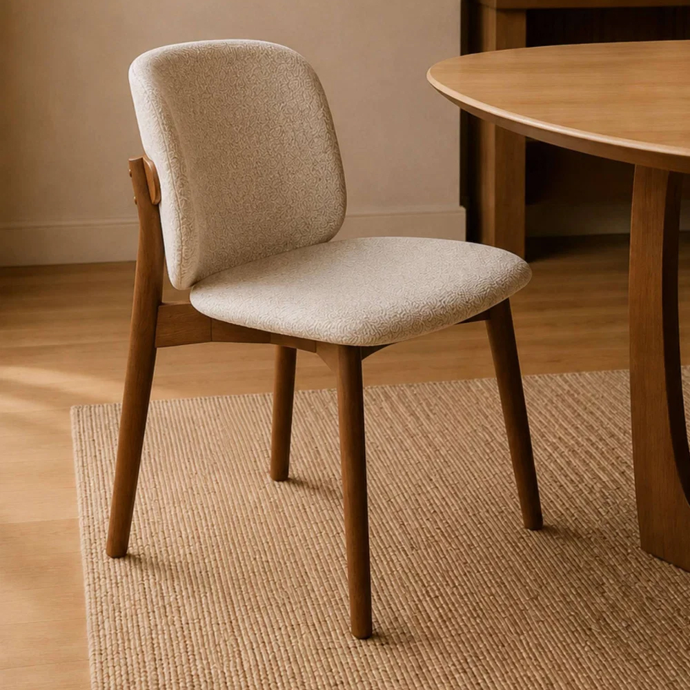 Rervan Walnut and Natural Fabric Dining Chairs in Pair