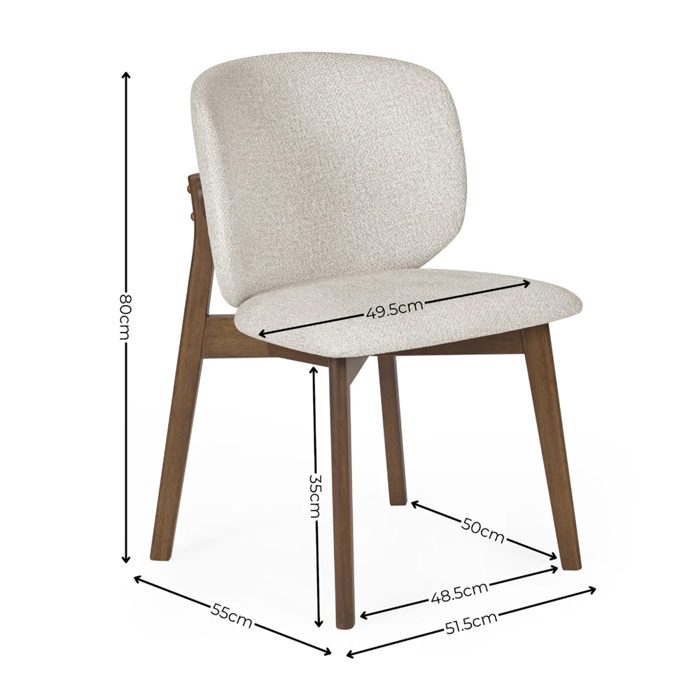 Rervan Walnut and Natural Fabric Dining Chairs in Pair