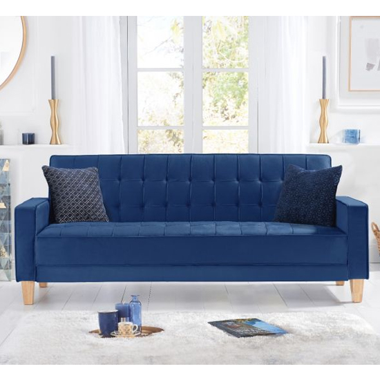 Resita Velvet Upholstered Sofa Bed In Blue Furniture in Fashion